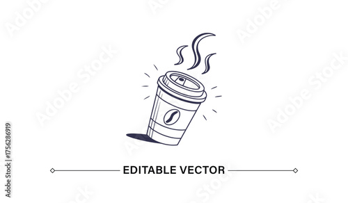 Hand-Drawn Steaming Coffee Takeaway Cup Icon