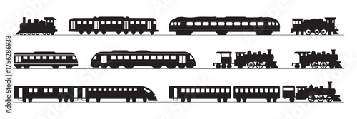 train silhouettes collection historic steam locomotives and contemporary passenger trains vector files