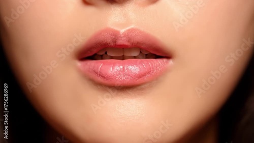Close up of natural pink lips and smooth skin, highlighting beauty and self care with well groomed nails, showcasing essence of skincare and cosmetics in feminine touch