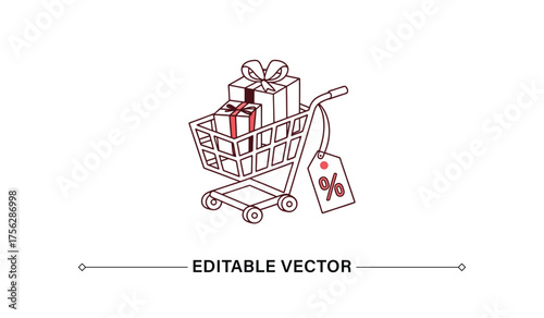 Shopping Cart with Gifts and Discount Tag Black Friday
