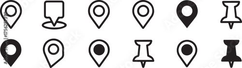 monochrome map markers and pushpin icon pack scalable vector ai eps ideal for navigation mapping and ui