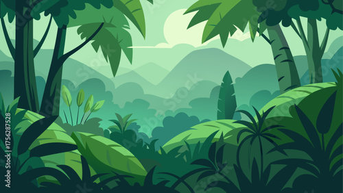 Illustration of a lush green jungle scene