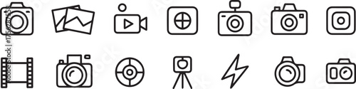 photography and videography icon collection camera lens flash tripod shutter vector set