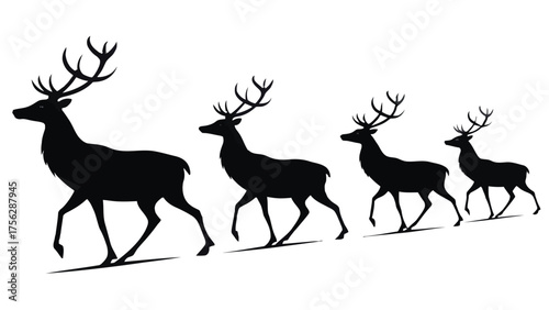 Silhouette of Stags Walking in a Line reindeer vector
