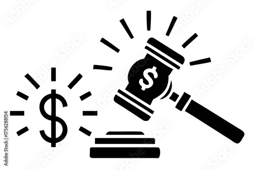 Gavel hitting dollar sign represent auction concept