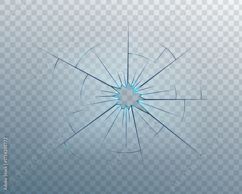 Broken glass texture with cracks, bullet holes, and smashed edges. Realistic fracture effect on transparent surface. Abstract vector background for damage or crash design.