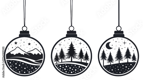 Christmas Baubles with Winter Scenes vector balls