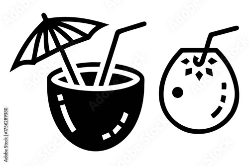 Two tropical cocktails in coconut for summer