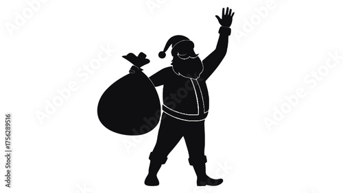 Santa Claus silhouette waving holding a sack vector illustration for C