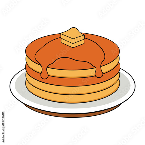 Fluffy golden pancakes stacked high, drizzled with warm, rich maple syrup that glistens as it flows down the sides—sweet, comforting, and perfect for a classic breakfast treat.
