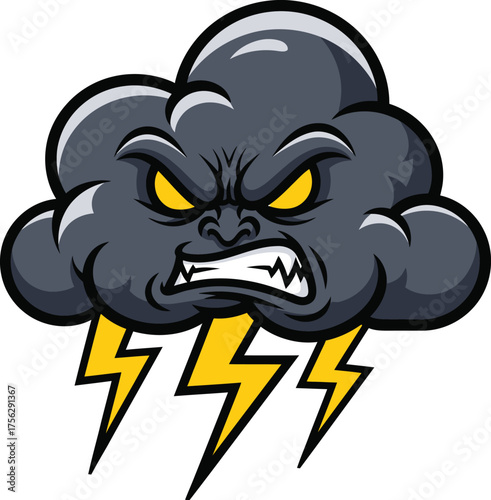 Angry storm cloud with lightning striking, representing the fury of nature and a bad weather forecast