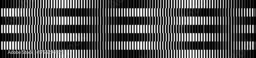 Gradient Transition Lattice. Black and white Striped halftone gradation texture. Repeating pattern. Vertical parallel thin to thick lines. Doppler effect strip concept. Vector illusion effect. Not AI
