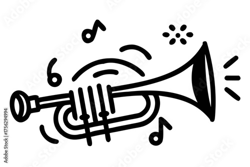 Trumpet with musical notes, a wind instrument