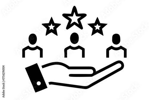 Hand holding team with star rating, representing talent management