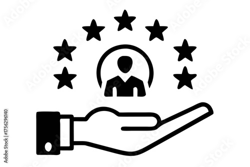 Hand offering a person surrounded by stars