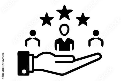 Hand offering team surrounded by stars