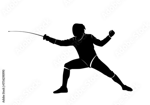 Dynamic fencer silhouette vector graphic in an attacking lunge pose ready for competitive sport action
