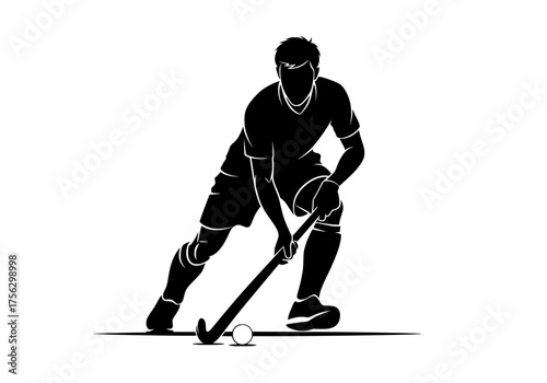 Dynamic field hockey player silhouette vector graphic in action pose ready for competition and sport design