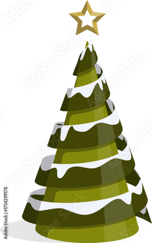 Snowy Layered Christmas Tree with Gold Star
