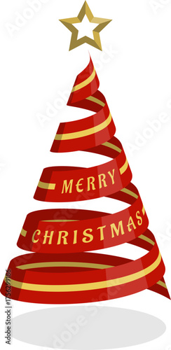 Red Spiral Merry Christmas Tree
