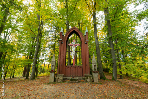 The unique wooden pseudo-Gothic forest chapel of the Holy Cross from 1835 is one of the romantic gems of the extensive English park at Kynzvart Castle - Lazne Kynzvart - Czech Republic