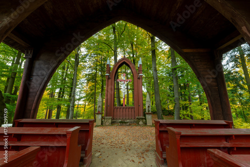 The unique wooden pseudo-Gothic forest chapel of the Holy Cross from 1835 is one of the romantic gems of the extensive English park at Kynzvart Castle - Lazne Kynzvart - Czech Republic
