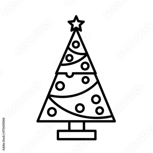 Simple line drawing of decorated Christmas tree
