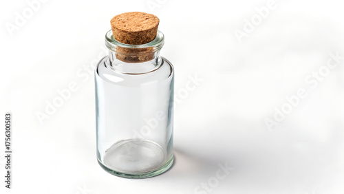 transparent glass bottle with cork isolated 
