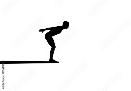 Male diver vector silhouette preparing to jump from a diving board in a dynamic athletic pose