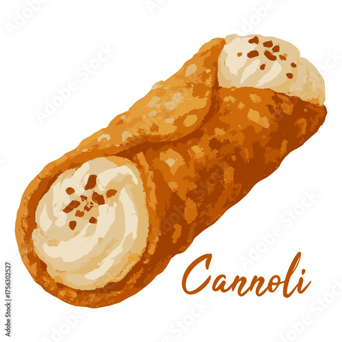 cannoli in watercolor illustration style, isolated vector on white background