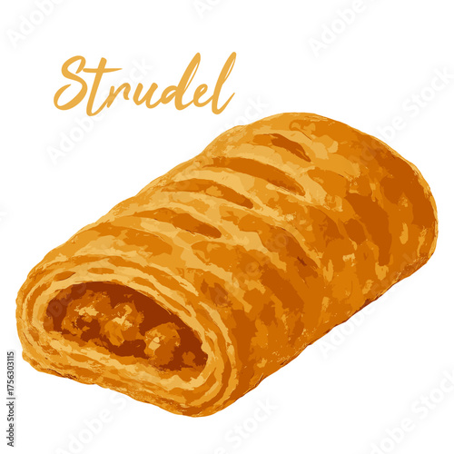 strudel in watercolor illustration style, isolated vector on white background
