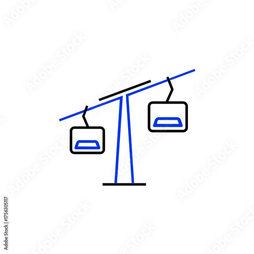 Ski lift on transparent background, clean design, minimalistic style