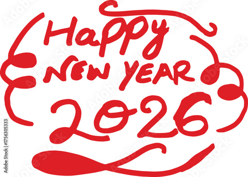 Handwritten Happy New Year 2026 Brushstroke Design Element