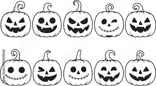 Collection of Spooky Halloween Jack-o'-Lantern Pumpkins
