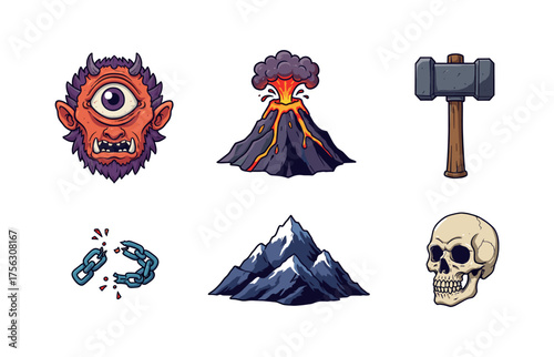 Mythical and geological elements icons for creative design
