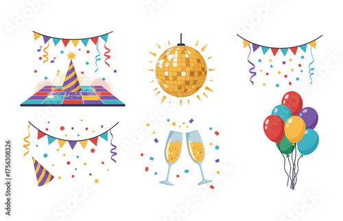 Festive party celebration icons for event and invitation design