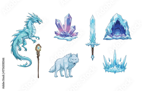 Mystic ice fantasy icons for game design and storytelling
