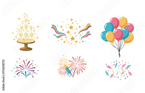 Celebration and party festivity icons for event planning and decorations