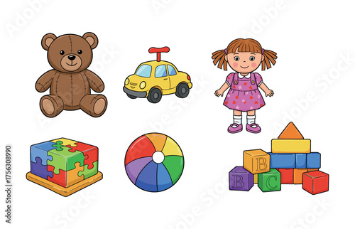 Children's toys and playtime icon set for kid-friendly decor and design