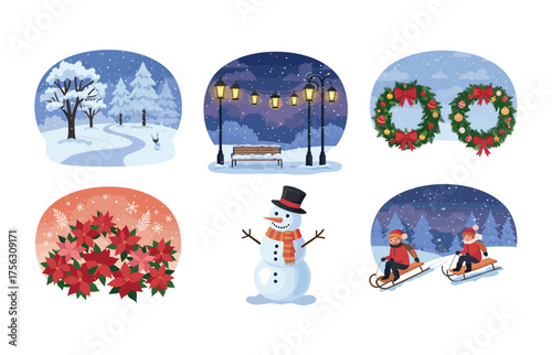 Winter holiday season icons for festive decoration and design projects