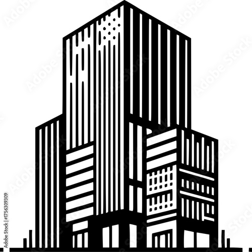 Modern Tower Silhouette: An architectural marvel, a sleek skyscraper silhouette that exudes sophistication and innovation, stands tall against the sky.