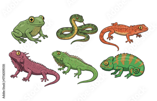 Reptile and amphibian icon collection for educational and nature-themed designs