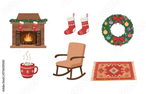 Cozy holiday season icons for festive home decor and winter warmth