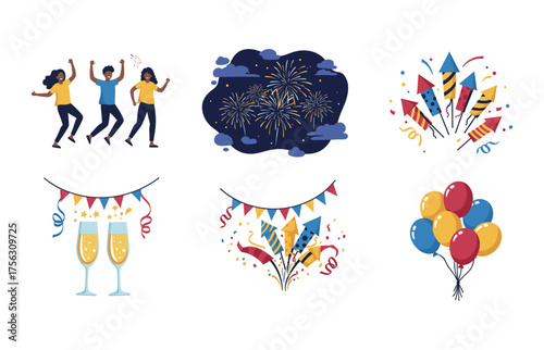 Festive celebration icons for event design and party planning