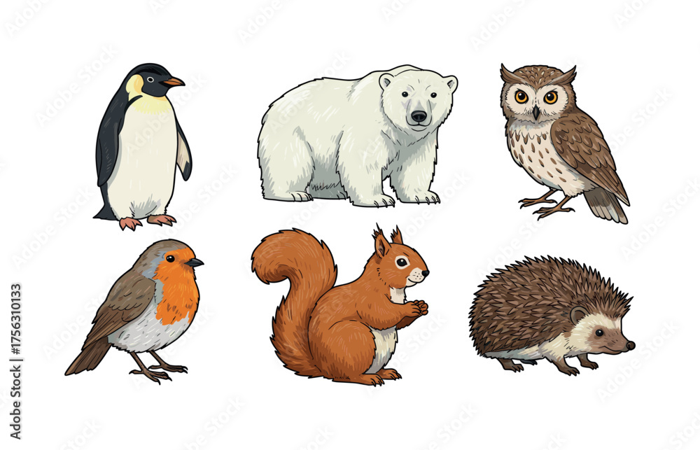Fototapeta premium Wildlife and nature animal icons for educational design