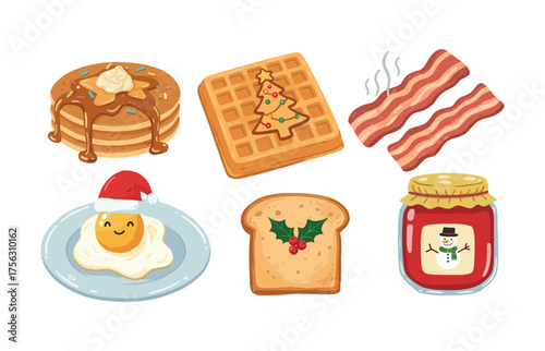 Festive breakfast icons for holiday-themed designs and marketing