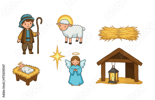 Nativity scene icons for christmas decorations and religious themes