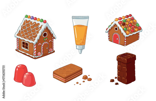 Festive gingerbread and candy icons for holiday design and decor