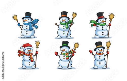 Festive snowman icons for winter and holiday designs