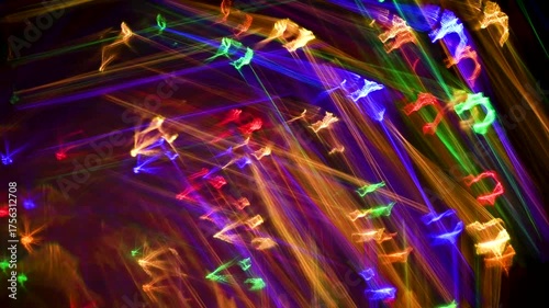 Abstract dynamic background of neon glow lines and spots on dark background. Reflection of human thoughts and reasoning, neuroprocesses in brain, emotional state.